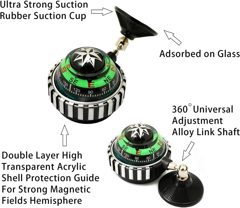 Flylin Adjustable Ball Night Vision Compass with The Bottom Suction Cup, Boat Compass Dash Mount, Adjustable Dash Car Compass for Car Marine Boat Ship - Image 4
